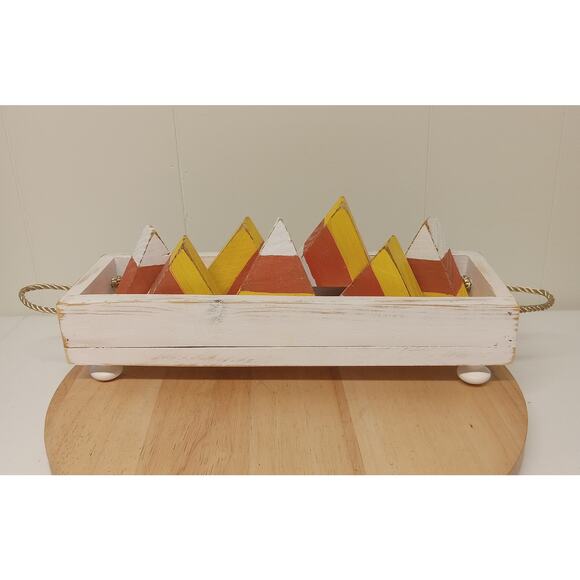 Handcrafted Cedar Footed Box With 7 Wooden Candy Corn - Picture 1 of 4